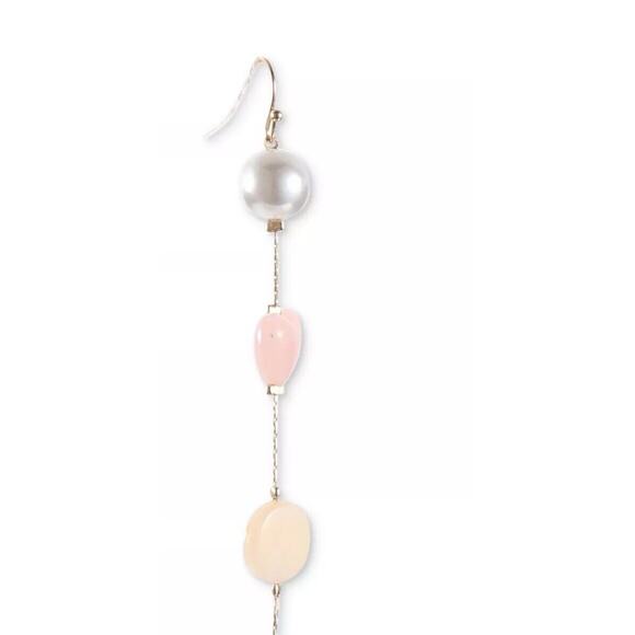 Gold Tone Faux Pearl Heart Drop Earrings Stylish Fashion Chic Shiny Elegant NWT - Picture 5 of 7